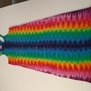 Vintage 80's rainbow artisan tie dye one of a kind cotton racer back dress.